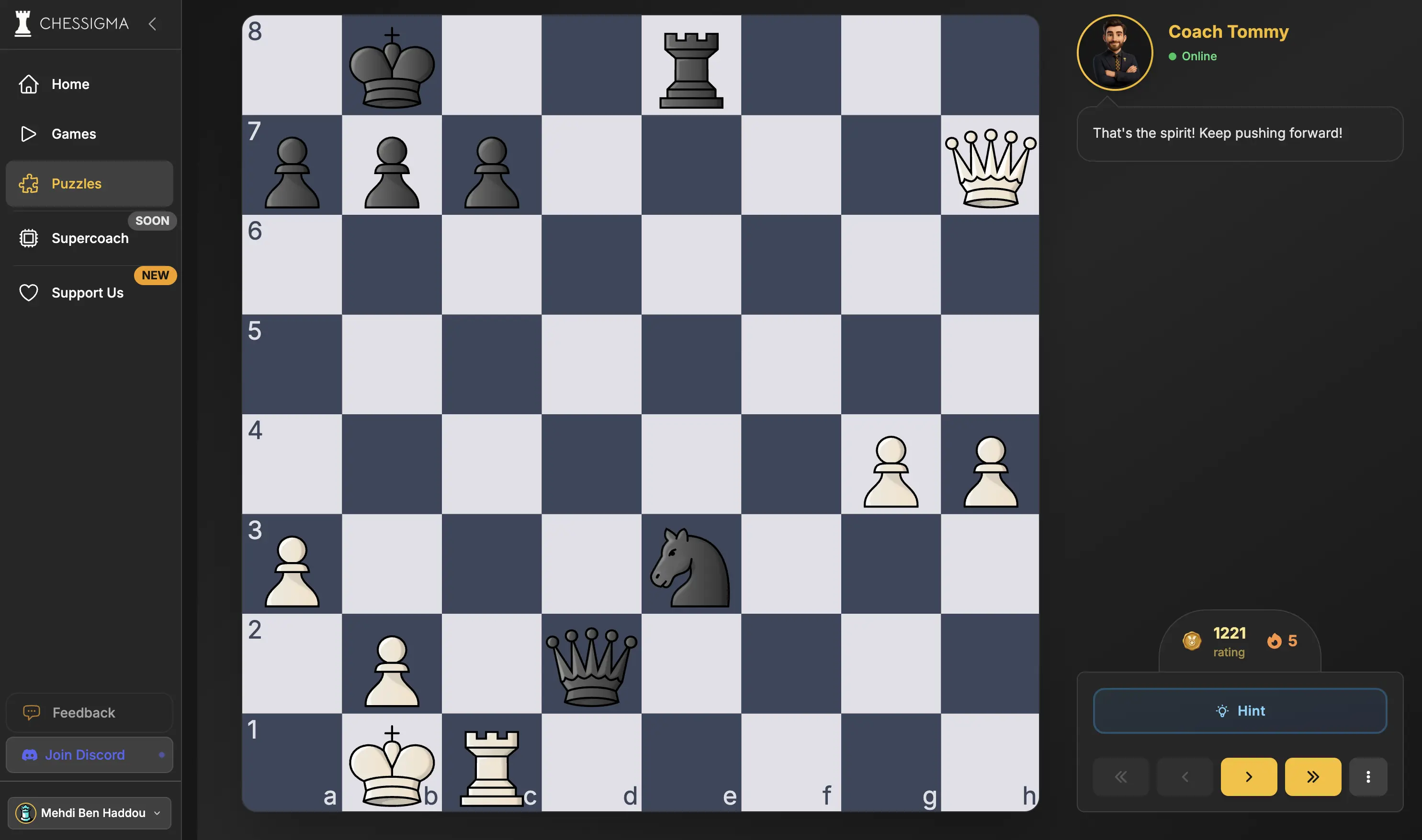 Chess board showing a mate in 2 position with white to move on Chessigma